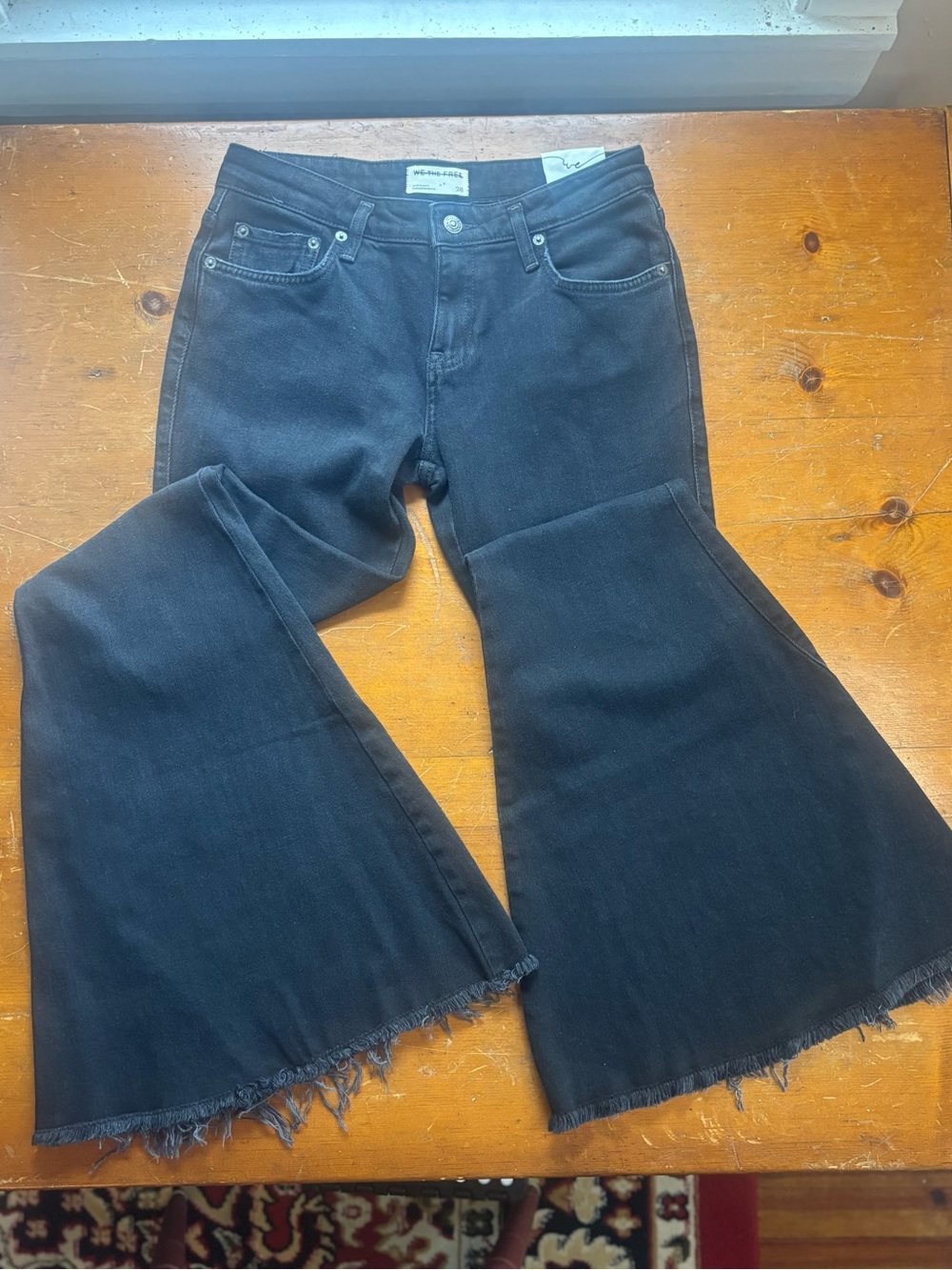 We The Free Emrie Flare Jeans Black High Rise Raw Hem Stretch Boho Festival 28 - Picture 9 of 16